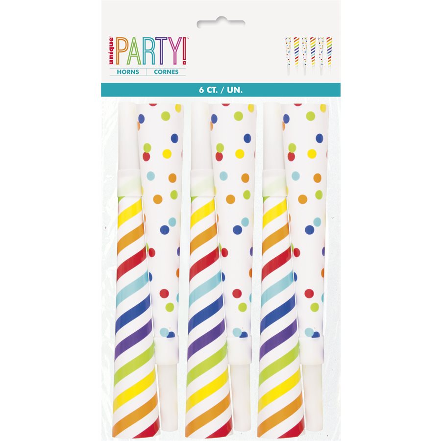 Rainbow striped & dots horns 6pcs