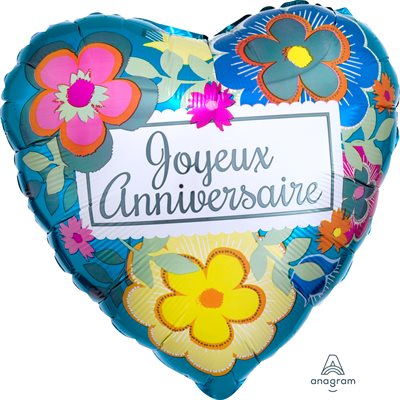 Ballon Metallique Std Coeur Joyeux Anniversaire