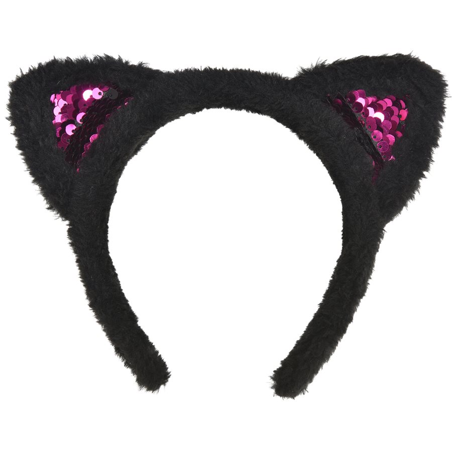 Black Cat Ears Headband With Pink Sequins